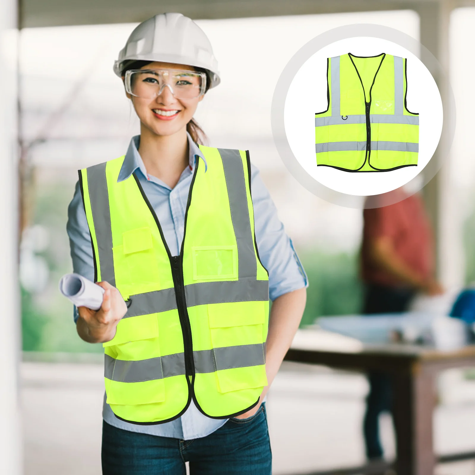 

High Visibility Reflective Safety Vest for Men Green Construction Worker Costume Multiple Pockets Heavy Duty Zipper