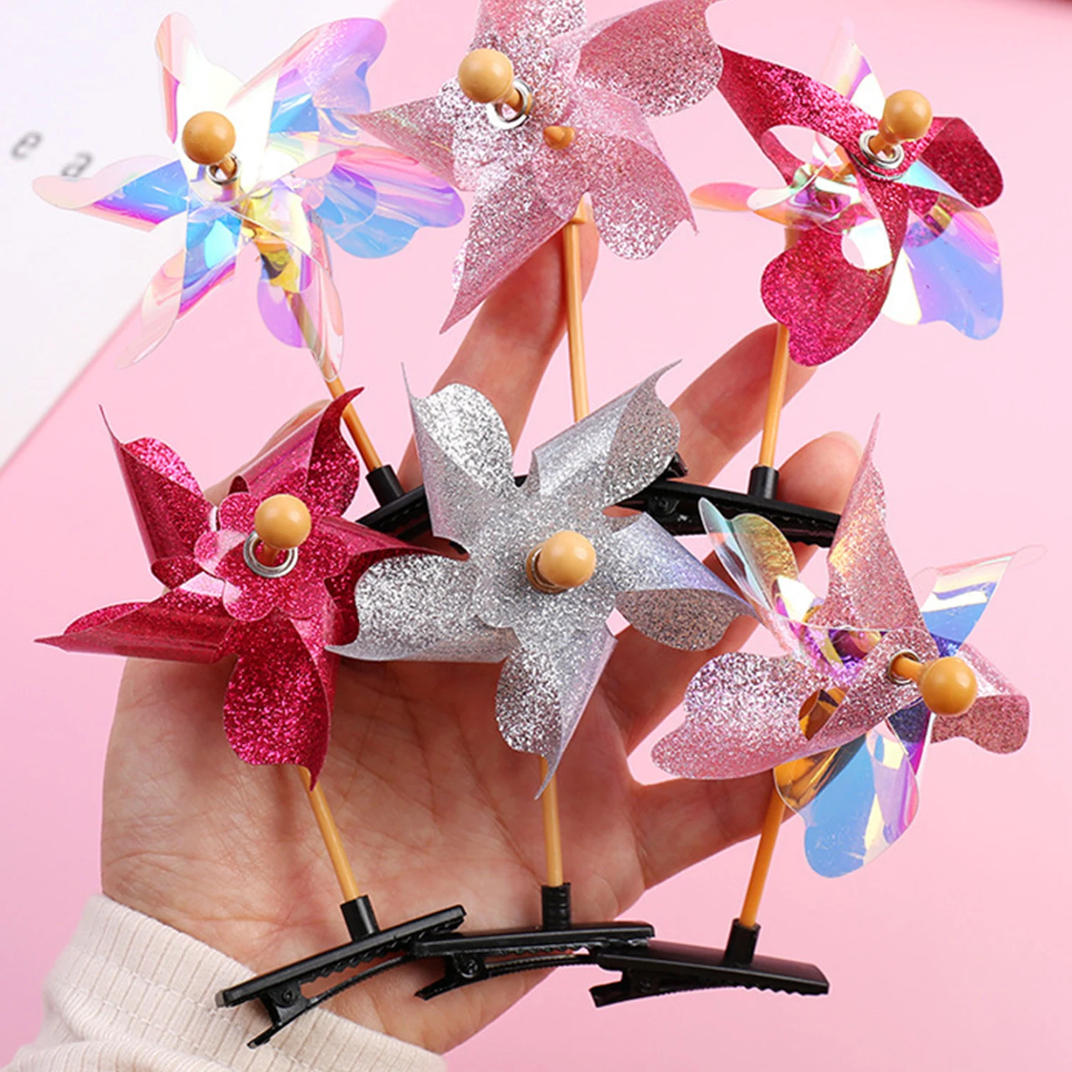 Cute Windmill Hair Accessories Clip Sequin Laser Girls Colorful Rainbow Duckbill Hairpin  Sweet Barrettes Personalized Headwear