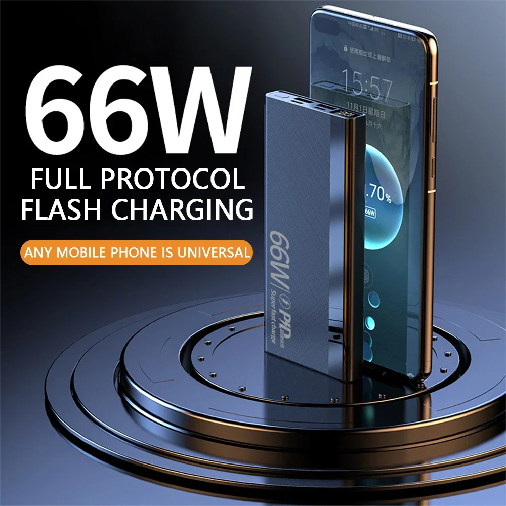 Super fast charging 66W mobile power super capacity 20000 mA with its own line small portable charging treasure.