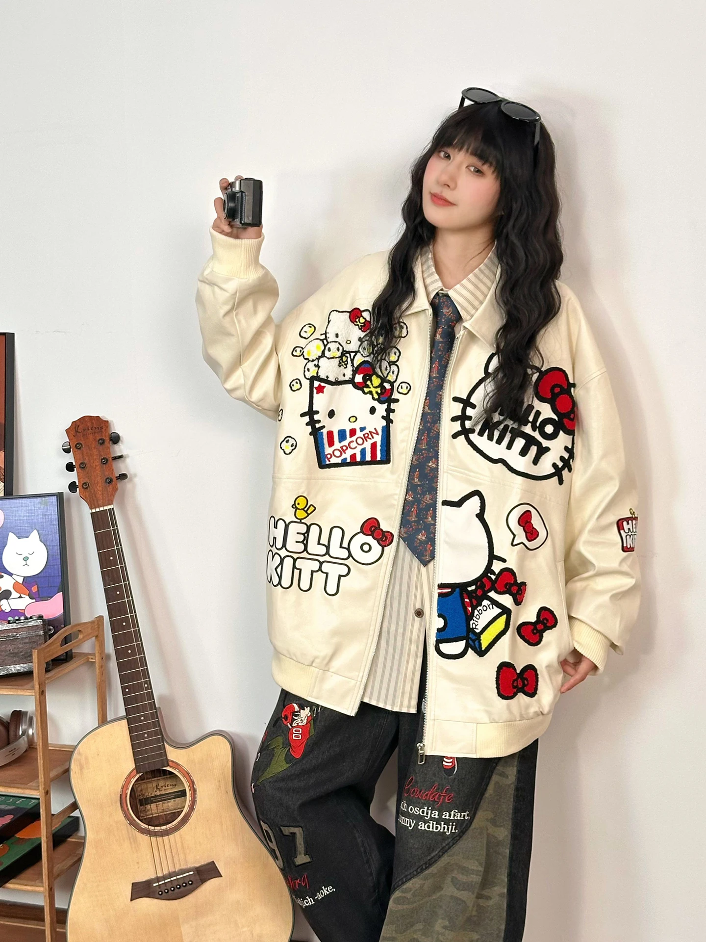 オリジナルアメリカン Sle 漫画刺繍 PU レザー Jaet 女性ルーズカレッジ Sle トップトレンディなブランドストリートウェアアウターウェア