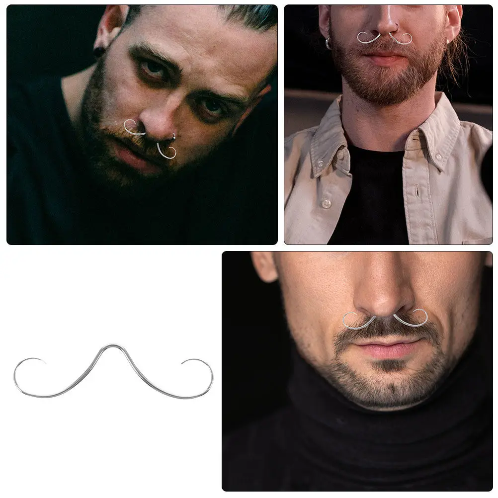 2Pcs Mustache Septum Rings Stainless Steel Nostril Piercing Jewelry Unique Style Comfortable Fit Asymmetry Correction