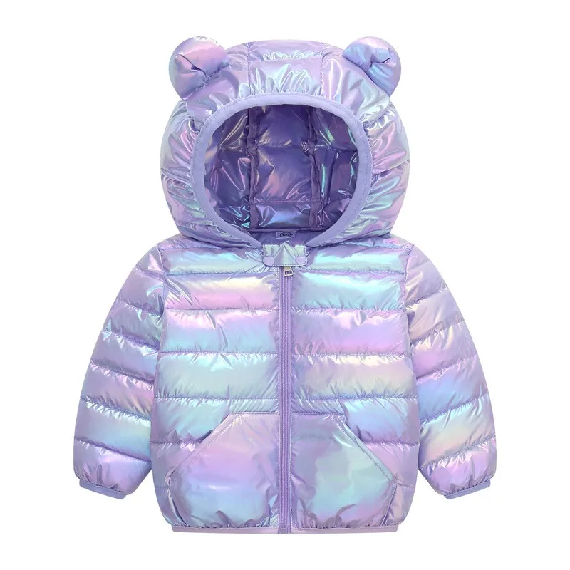 Smooth Surface Fabric Hooded Lightweight Down Jackets Winter Girls Boys Baby Purple Outerwear Kids Autumn Coats Casual Clothing