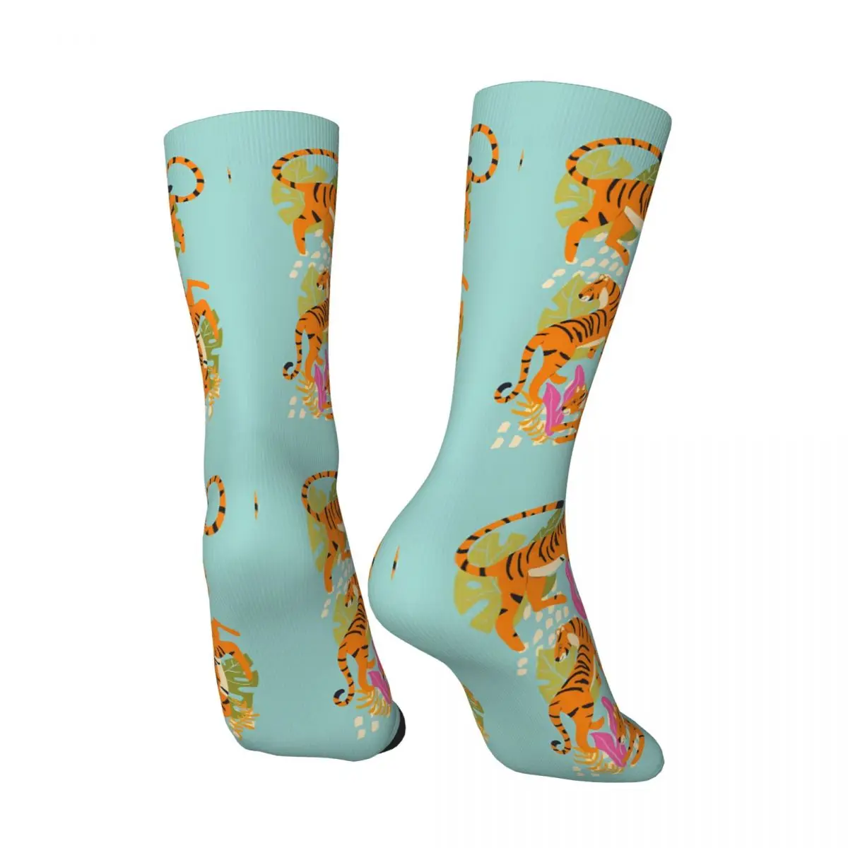 Tiger Collection On Bright Blue Sock Printed Man Polyester