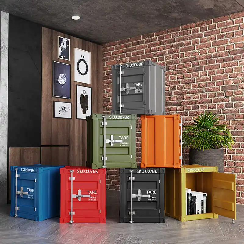 ！@Industrial Style Wrought Iron Locker Retro Creative Design Nightstand with Small Storage Cabinet Traditional Style