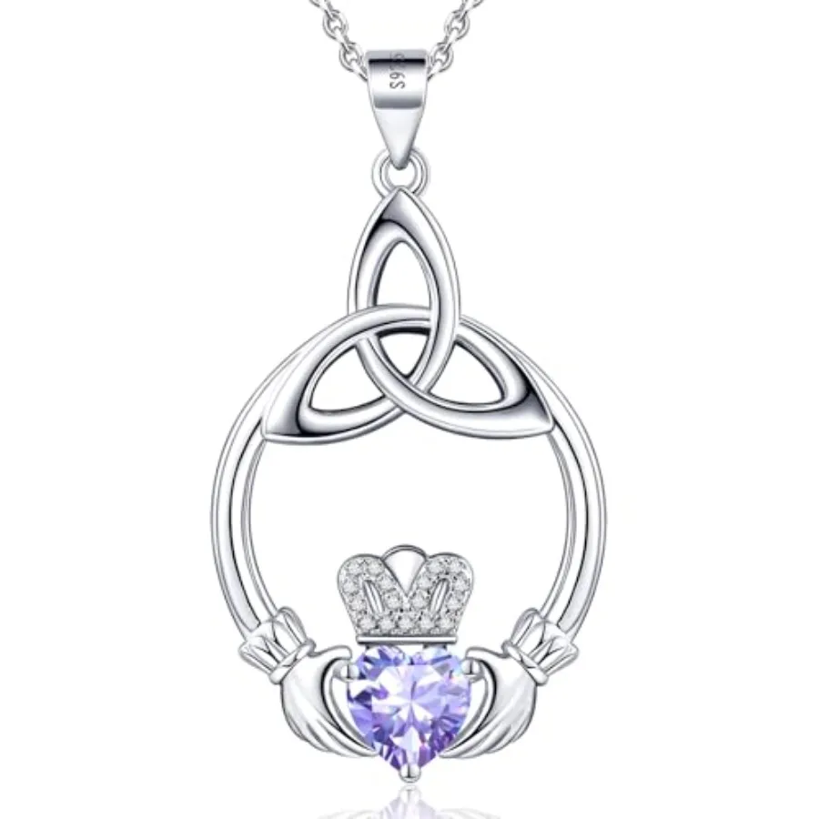 

Gift Birthstone Necklaces for Women 925 Sterling Silver Irish Claddagh Necklace for Women Heart Birthstone Pendant Necklace Ann