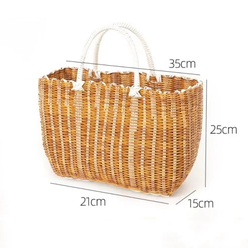 2023 Outdoor Picnic Basket Portable Plastic Woven Shopping Bag Large Capacity Fruit Vegetable Snack Storage Baske Outing Handbag