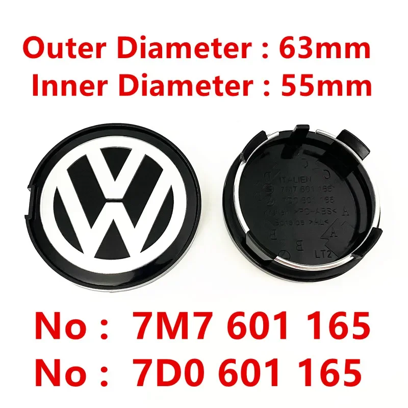 20 Pcs 7D0 7M7 63mm VW Wheel Center Caps Rim Hub Cover Dust-Proof Hubcap Logo Badge Emblem Auto Accessories Car Styling Black