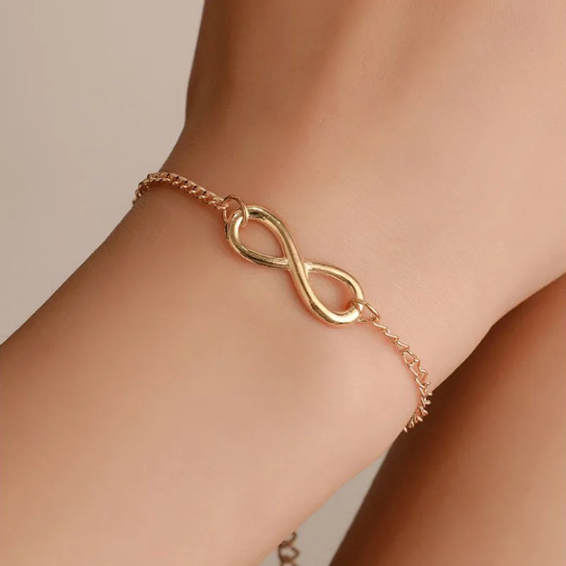 Bracelet infini Simple couleur argent doré pour femmes, breloques numéro 8, à la mode, bijoux de fête inhabituels, cadeau