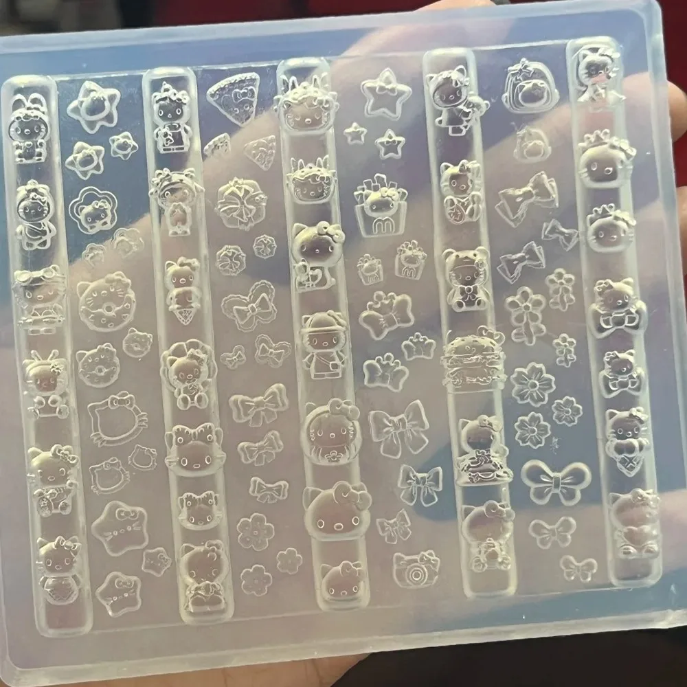 1 szt. Duża forma 3D do zdobienia paznokci Hello Kitty, urocza forma silikonowa z motywem kreskówkowego kotka i kokardki do żywicy, do manicure, tworzenia biżuterii DIY, szablon.