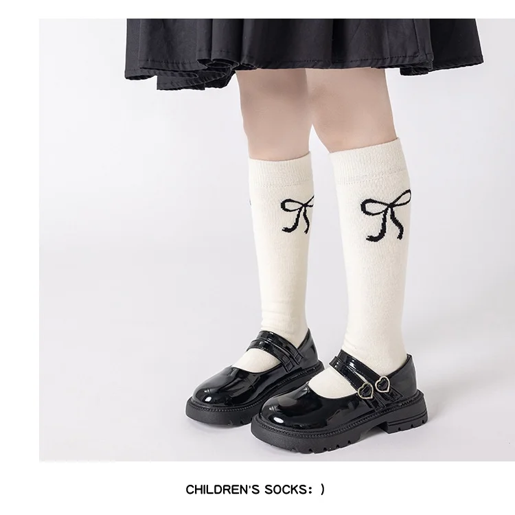 3 Paar kniehohe Slouch-Socken für Mädchen, schwarz, weiß, grau, Schleife, Frühling, stapelbare Strumpfhosen für Kinder von 3–12 Jahren, lässige Schulsocken – Detail 29