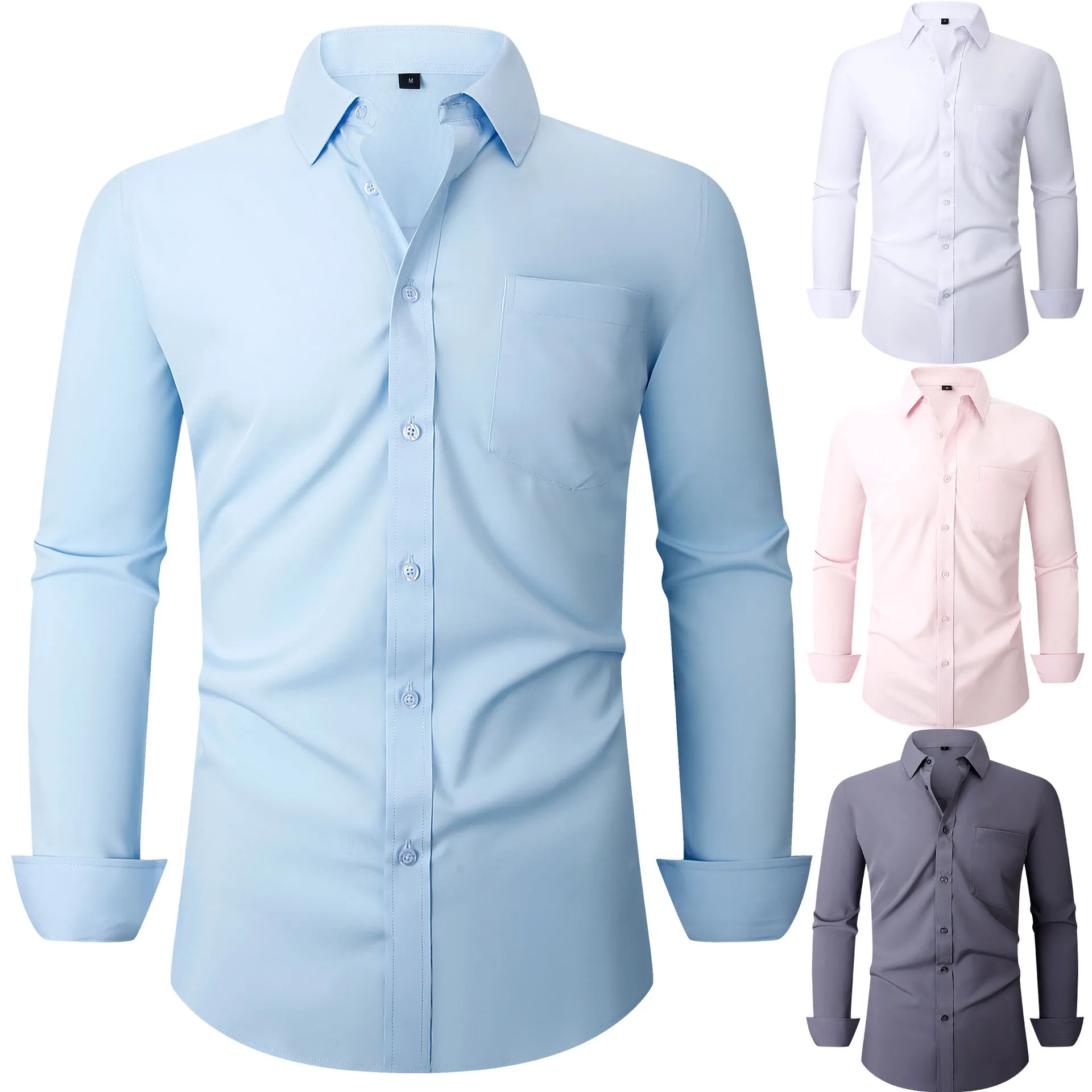 Blouse Men Summer Casual four-sided Stretch Shirt Business Casual long-sleeved Professional Formal Shirt For Men Clothing
