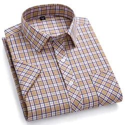 Summer New Fashion Plaid Short Sleeve Shirts For Man Cotton Businessman Casual Shirts England Preppy Classic Checked Clothing