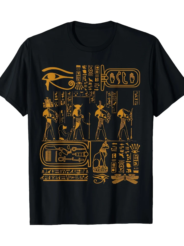 Egyptian Hieroglyphics Egypt Art Design -100% cotton summer casual round neck printed men's T-shirt.