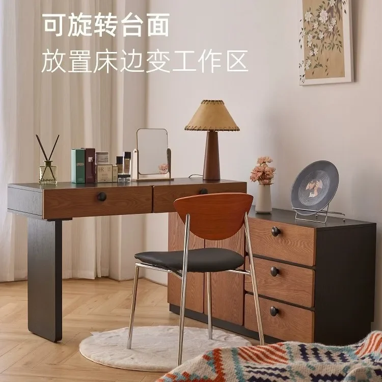 خزانة صدر من الخشب الصلب، نهاية زاوية متكاملة للسرير، خزانة تخزين طاولة مكياج سوداء متوسطة الحجم #3