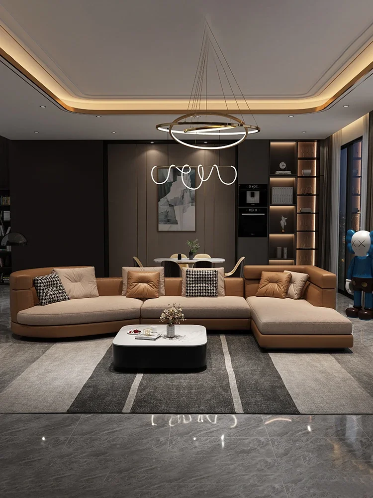 

Итальянский роскошный минималистичный диван, большая вилла, дуга, кожаная ткань, комбинация специальной формы, современная простая, тихая гостиная