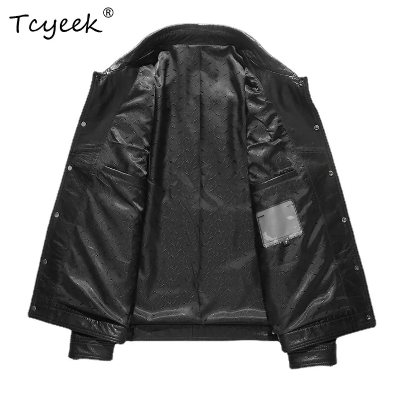 

Tcyeek Real Leather Jacket Men Clothing Motocycle Spring Autumn Mens Coats Oil Wax Cowhide Coat Trendy 2026 Jaqueta De Couro