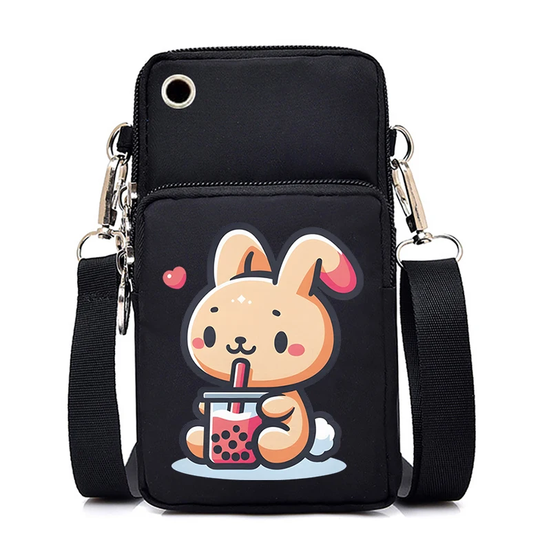 Dog Boba Tea Anime Ladies Mobile Phone Bag Small Shoulder Crossbody Bag Mini Wallet Casual Telephone Messenger Bag Wallet Purse