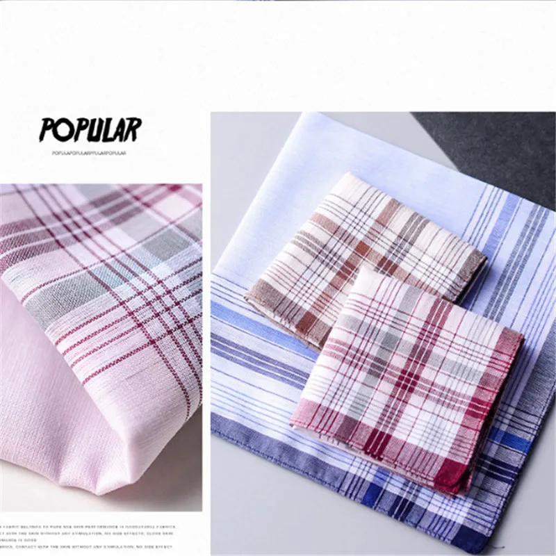 1pc Square Plaid Stripe Handkerchiefs Men Classic Vintage Pocket Pocket Cotton Towel For Wedding Party 38*38cm Random Color New