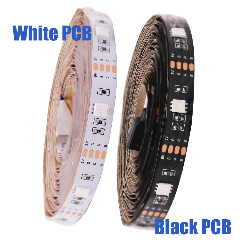 5v RGB LED Strip Light 5050 30 LEDs Flexible Tape Lamp Waterproof 50cm 1m 2m 5m With 4pin Plug White / Black PCB Home Decoration