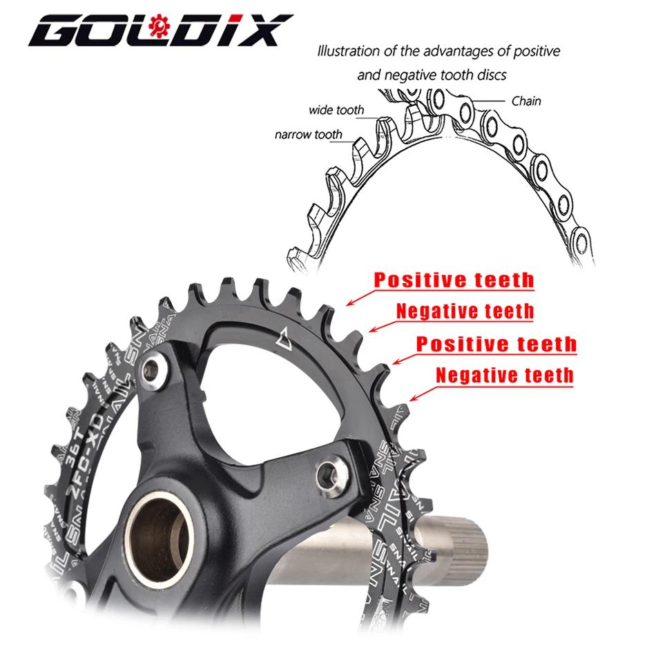 GOLDIX Bicycle Crankset Wide and Narrow Teeth 32/34/36/38/40/42T 104BCD Chainring 170/175mm Length Forging Aluminum Alloy Crank