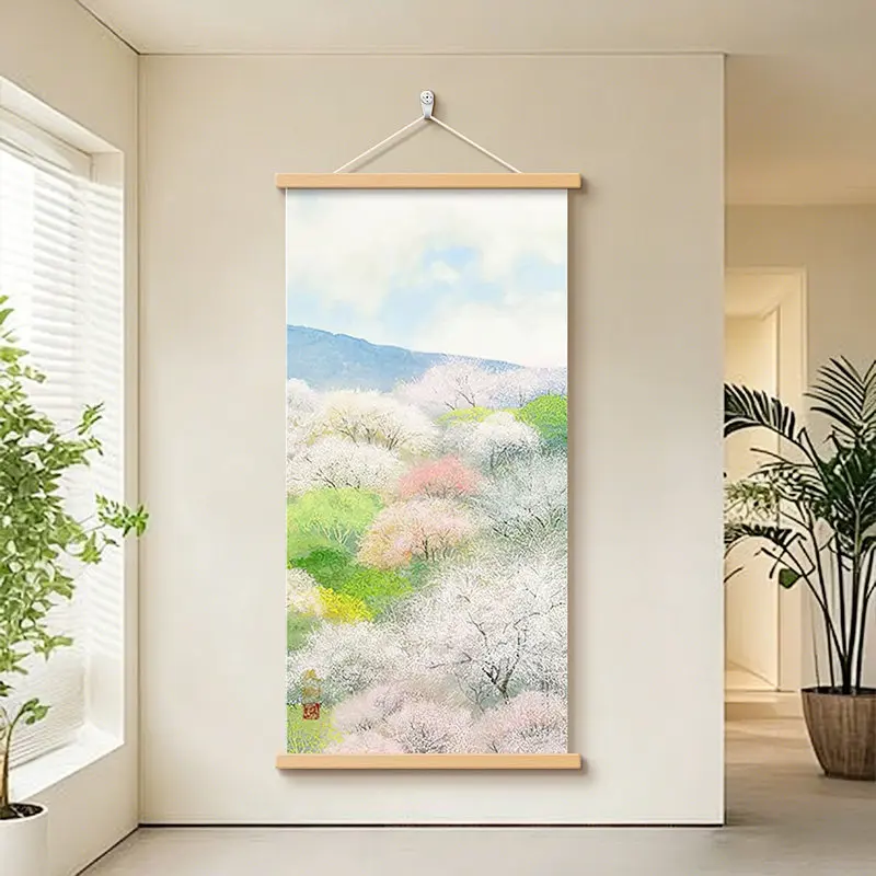 Japanese Forest Wall Art Scroll Green Trees Aesthetic Room Decor Nature View Zen Poster for Living