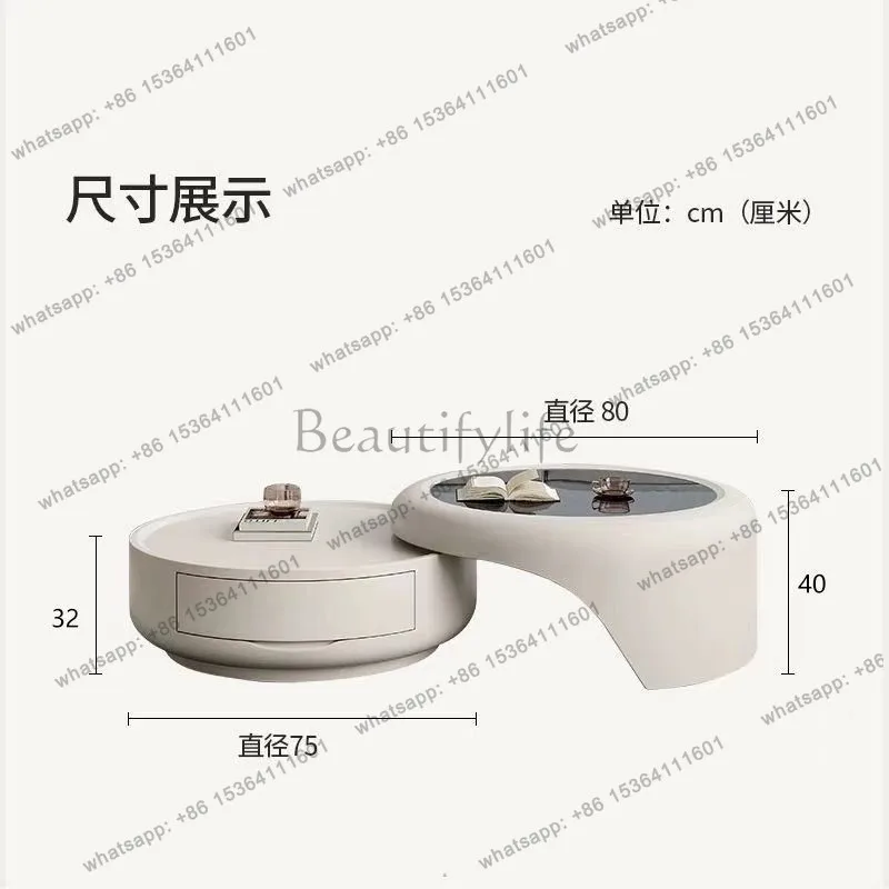 Coffee table glass small apartment light luxury modern simple Italian cream round