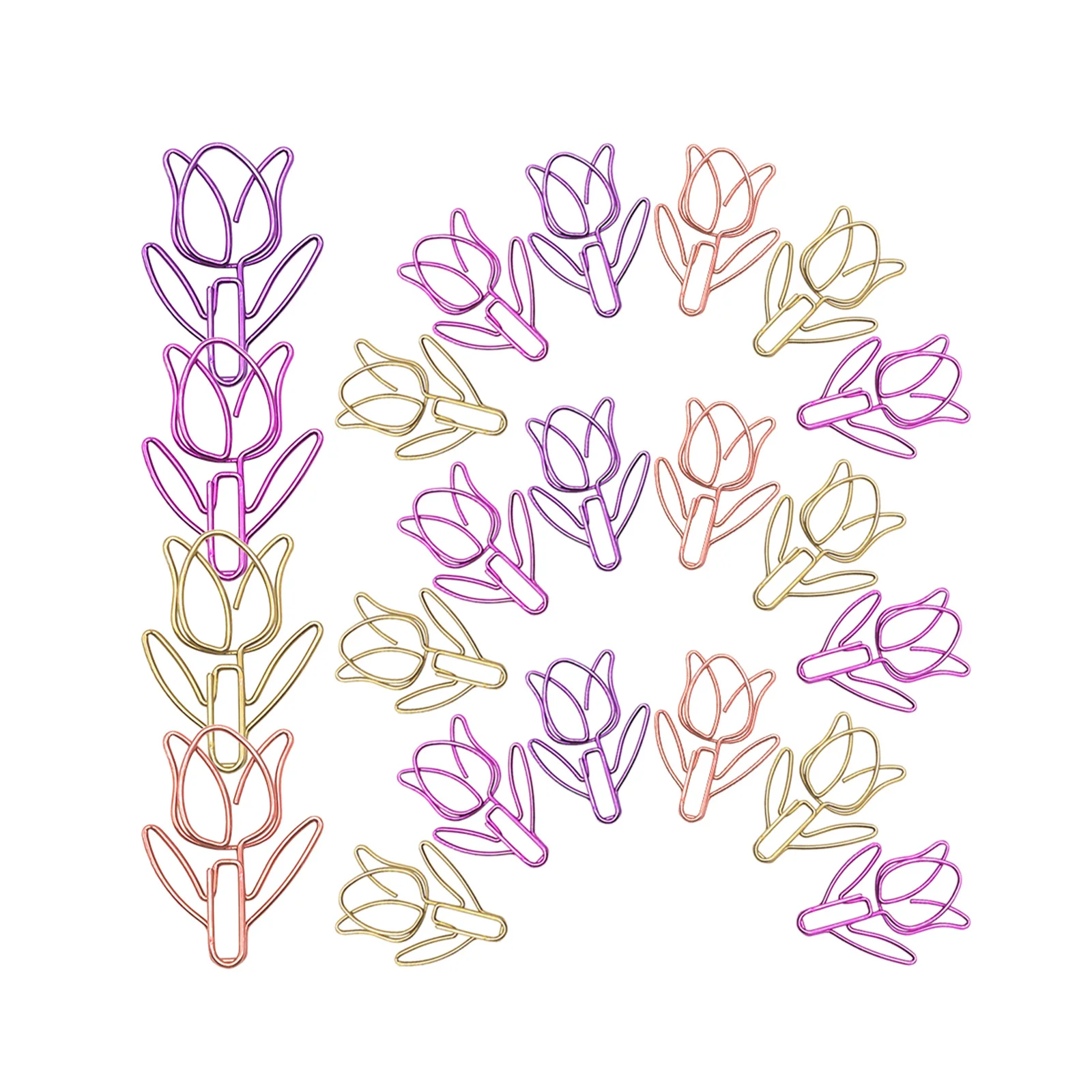 60 قطعة مشابك ورق معدنية على شكل توليب تصميم زهرة إبداعية لتنظيم المكتب والمدرسة مقاطع زخرفية متعددة الألوان لـ #5