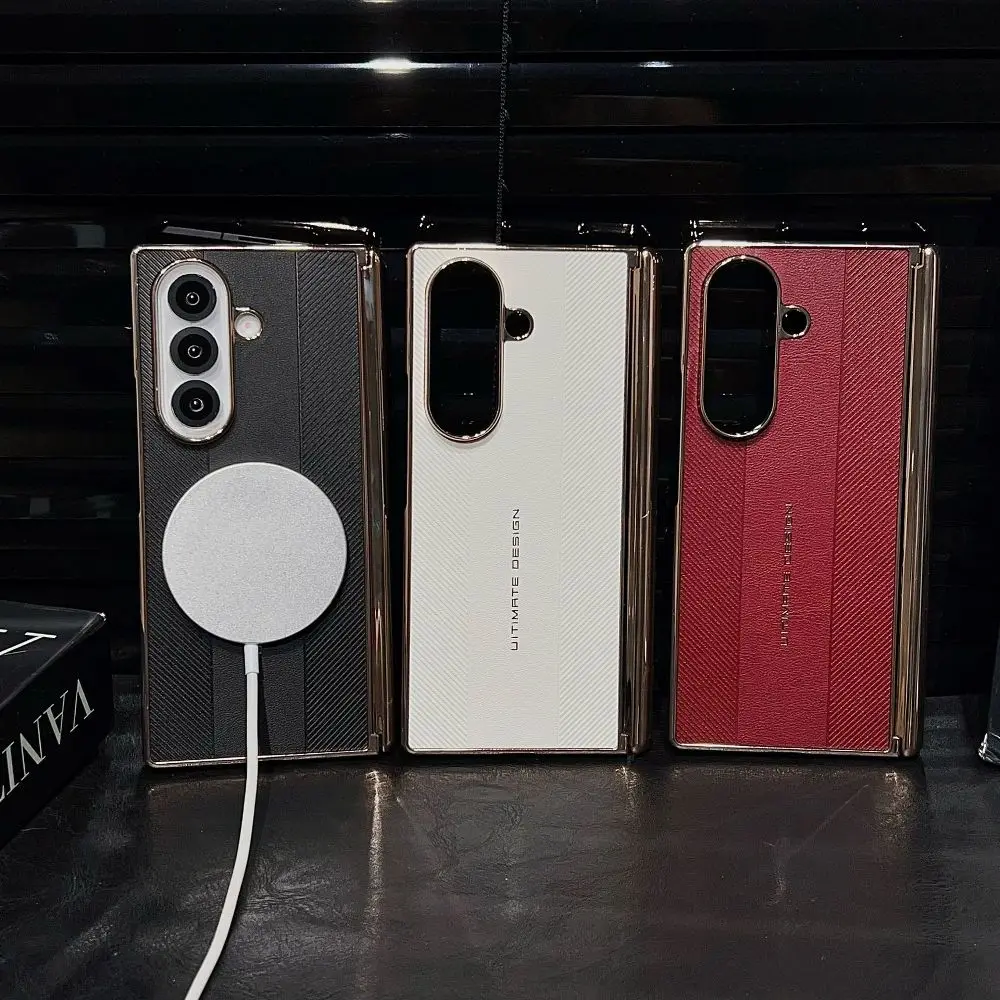 

Classic Solid Color Leather Folding Phone Cover for Samsung Galaxy Z Fold7 with Hard Protective Case