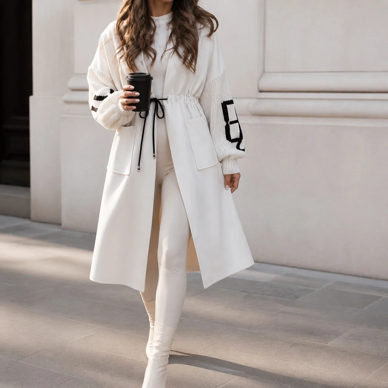 Hooded Casual Coat Cropped Loose Fit with Long Sleeve Autumn Pocket Detail Zipper Closure Princess Sleeve Women Autumn Coat