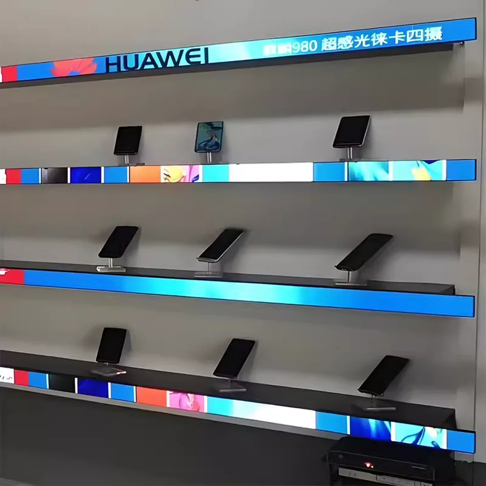 P1.25 COB Shelf LED Display مع Wifi Usb Led Shelf Video Screen لافتات إعلانية رقمية للسوبر ماركت