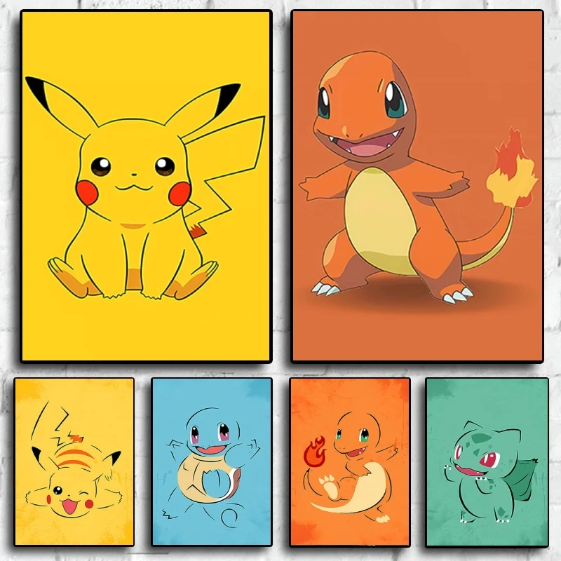 

Canvas Artwork Painting Pokemon Squirtle Pikachu Charmander Room Home Comics Pictures Prints And Prints Wall Stickers Cuadros