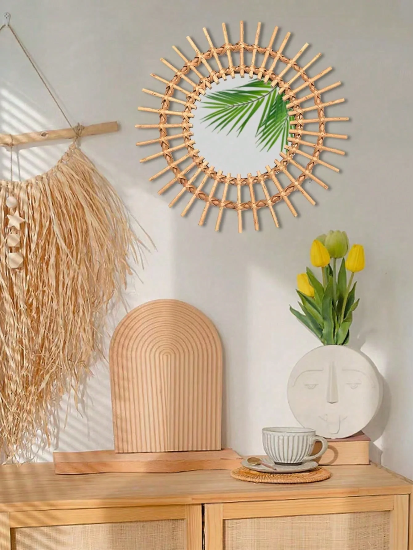 Cermin Dinding Rotan Boho, Sen - Rattan Mirror Round ulasan dan harga