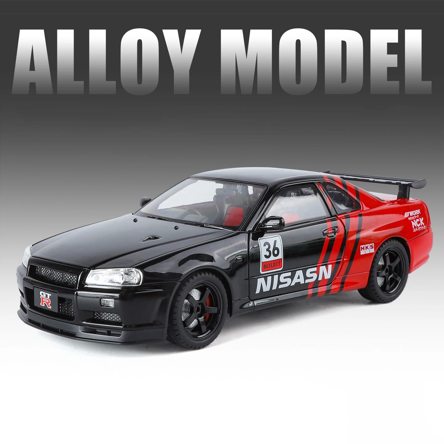1/18 Nissan Skyline GTR R34 Gemodificeerde Auto Legering Model Auto Geluid en Licht Trek kinderen Speelgoed Collectibles verjaardagscadeau