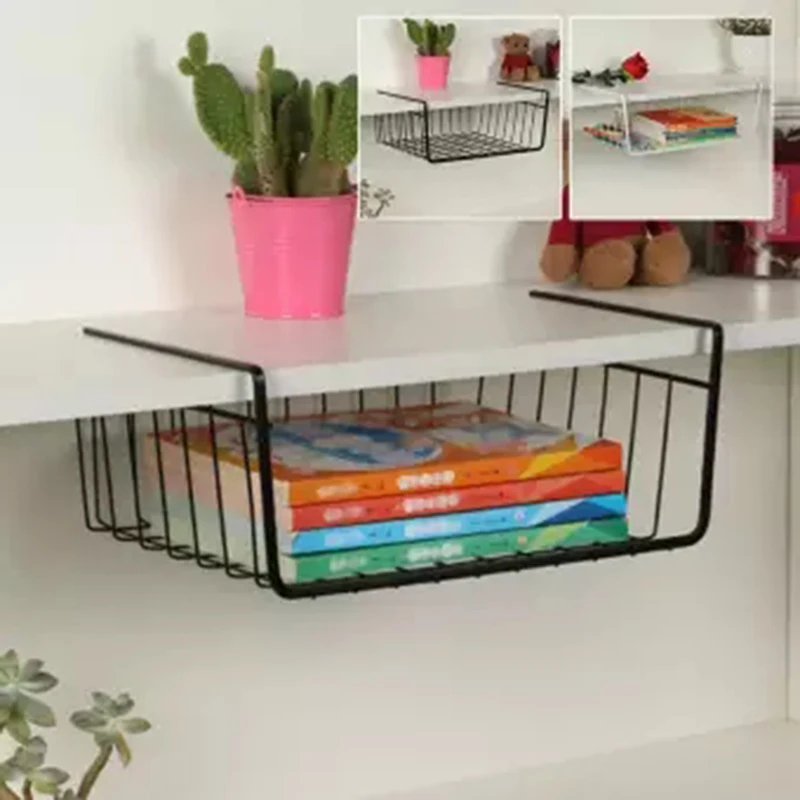 Under Shelf Table Storage Basket Rack Desk Wire Cabinet Hanging Rack Organizer
