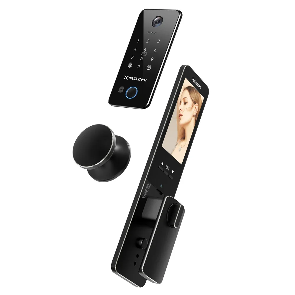 Tuya-顔認識ロック,指紋ドアロック,パスワード,スマートカード,Bluetooth,内蔵ドアベル,HDのぞき穴