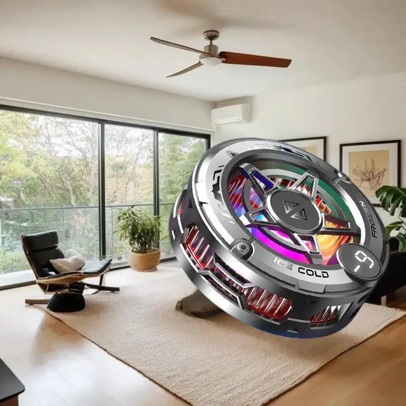 Kipas Pendingin Ponsel Magnetik Portabel Universal 2IN1 dengan Layar Digital dan Lampu RGB