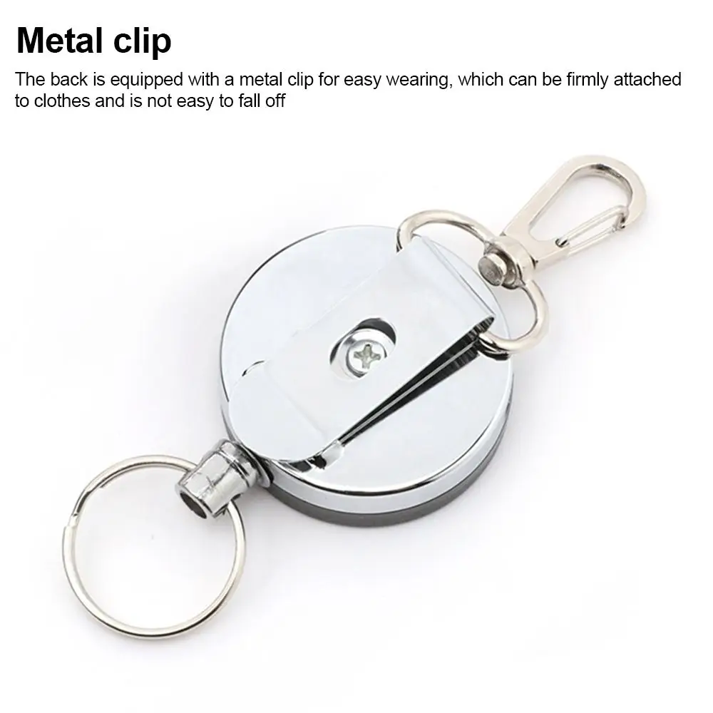 Multi-functional 4cm Badge Reel With Keychain Retractable ID Badge Holder with Steel Wire Cord Retractable Keychain