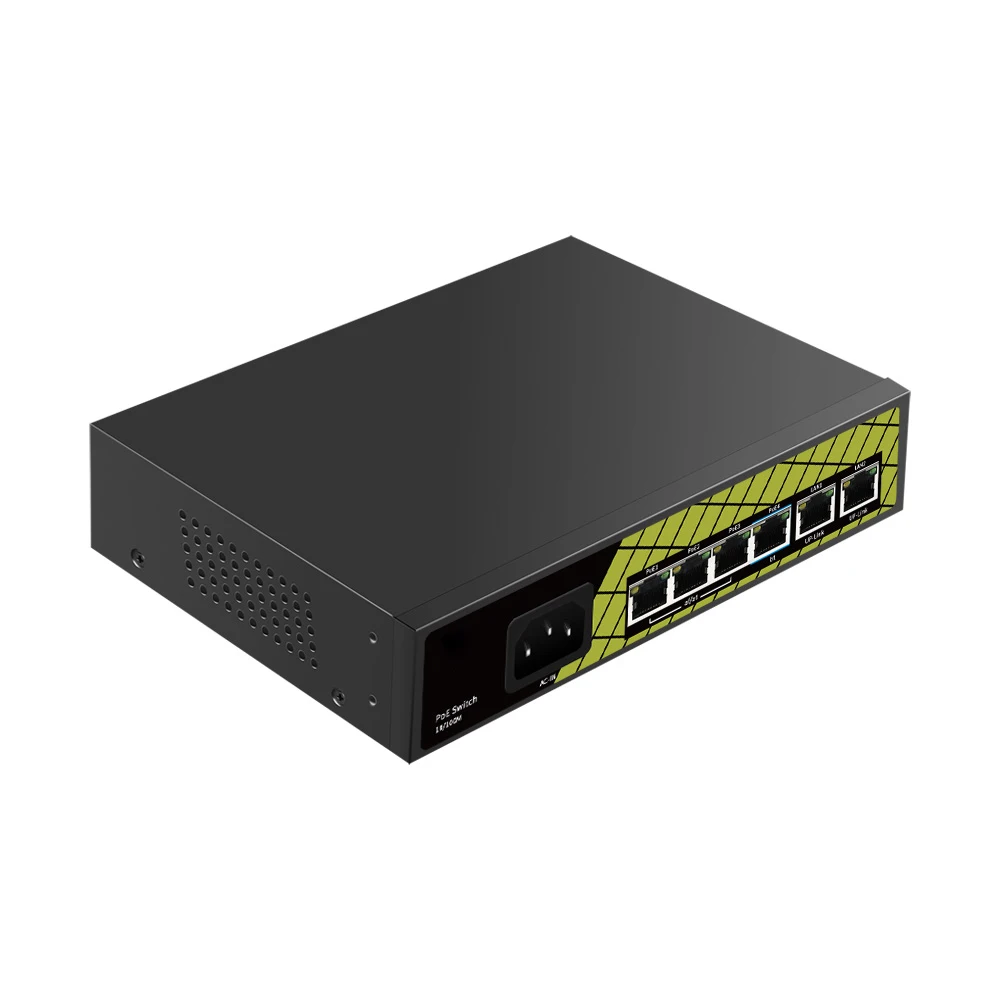AI Long Distance PoE Switch Support IEEE802.3af/at/bt 2*100Mbps  up-link +4*100Mbps PoE Watchdog AI Function PoE port