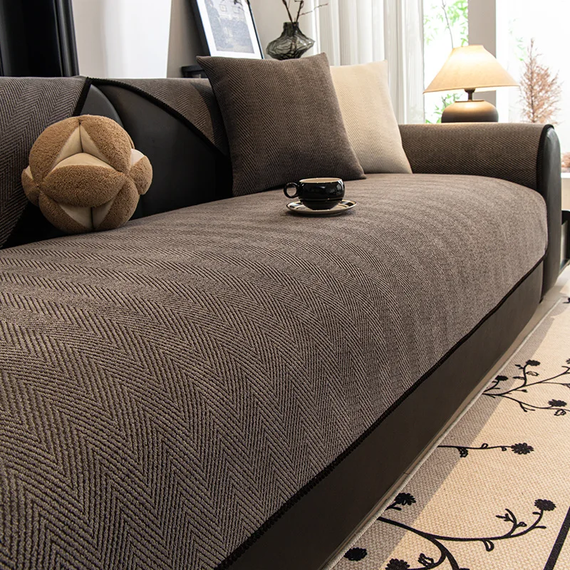 Minimalist Modern All-Season Living Room Sofa Cushions Solid Color Faux Linen Slip-Resistant Premium Light Luxury Sofa Decor