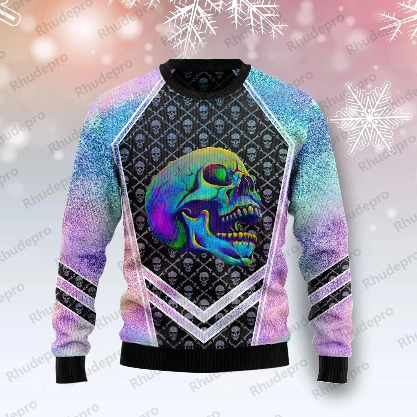 Autumn Winter Unisex Casual Knit Pullover Sweater Skull Yinyang Christmas 3D Printed Men's Ugly Christmas Sweater