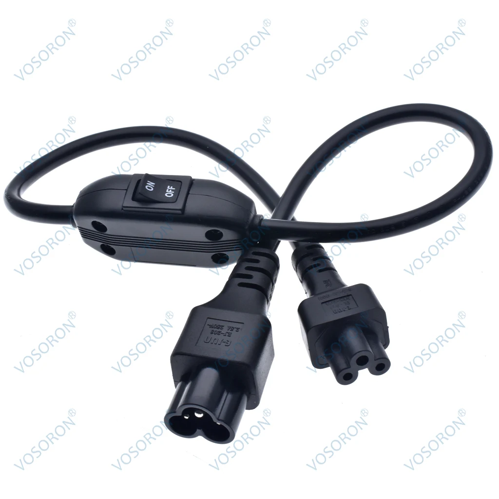 C6-C5 Extension Power Cord, IEC 320 C5 Female to C6 Male with 10A On/Off Switch Power Adapter Cable 60CM