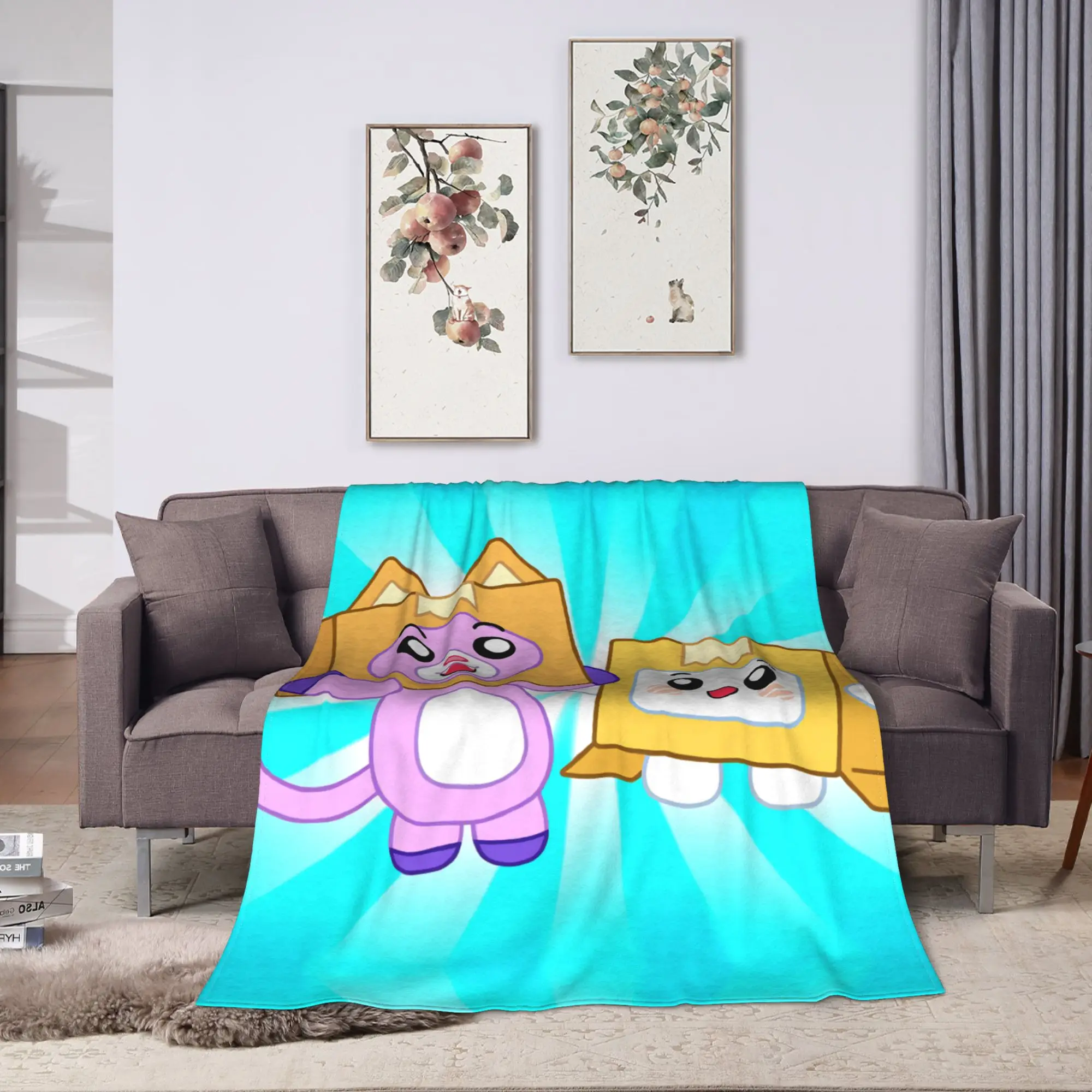 Foxy Boxy and Rocky Lankybox Airplane Super Warm Blanket  Airplane Travel Plush Throw Blanket Flannel Bedspread Sofa Bed Cover