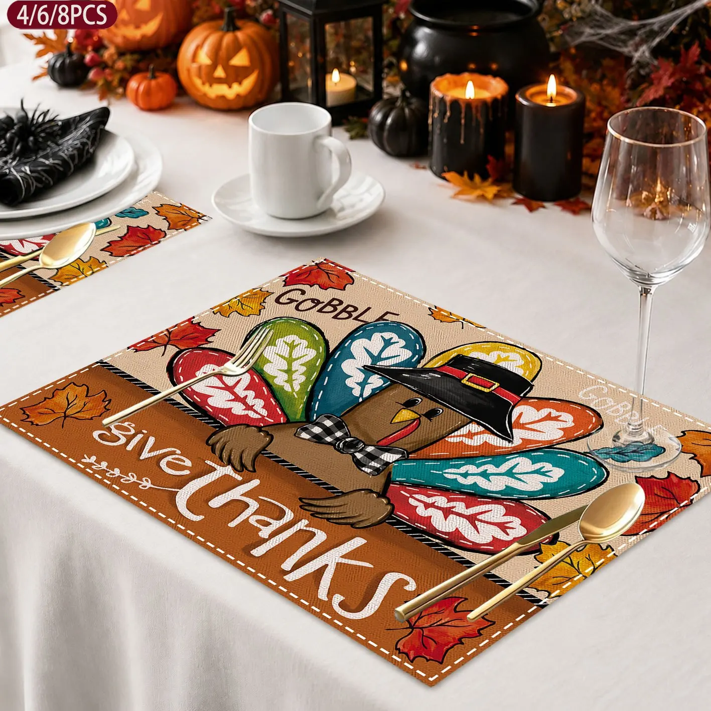 Turkey Thanksgiving Placemat Set Fall Table Decoration Perfect for Family Gatherings 30x40cm