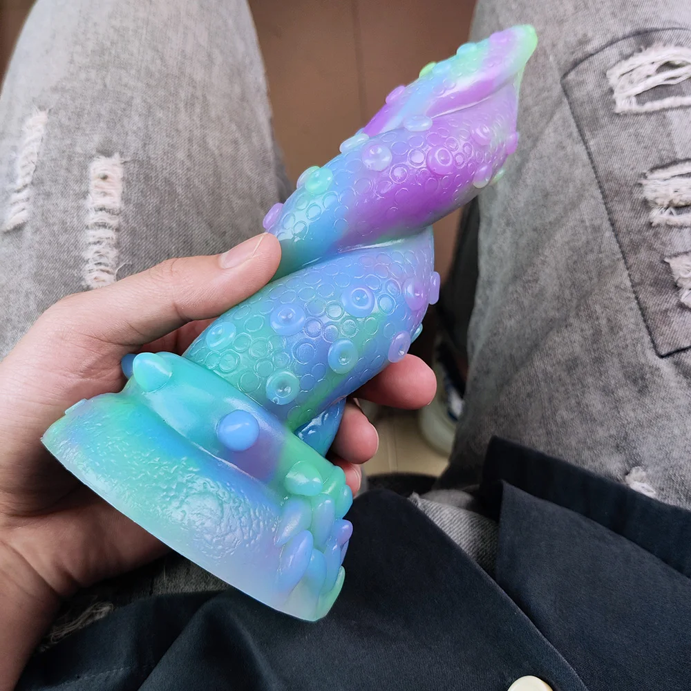 YOCY Octopus Dildo Fantasy Silicone Sex Toy Anal Butt Plug Luminous Toy With Powerful Suction Cup