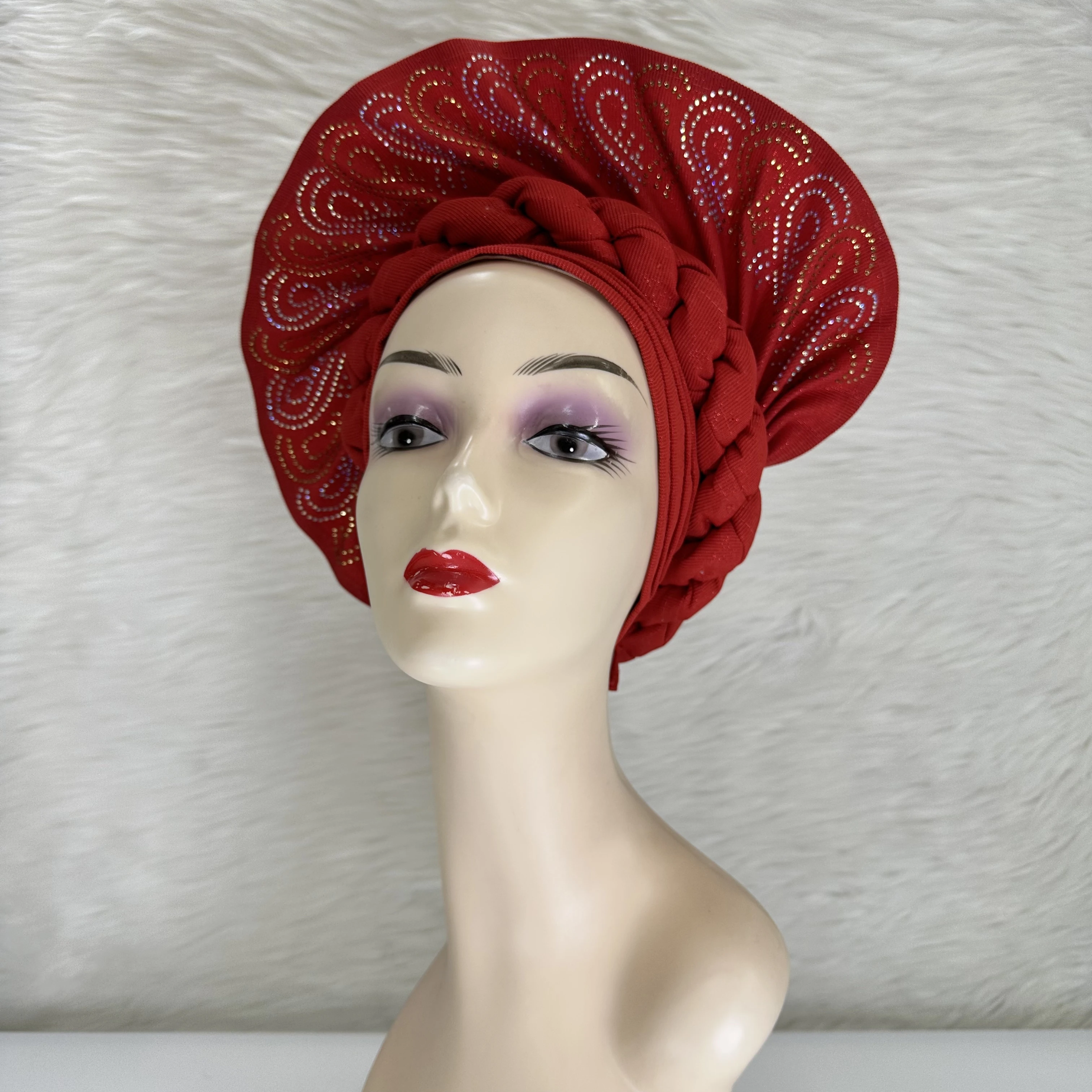 

2023 African Latest Style High Quality aso oke Headtie Scarf Gele For Women Wedding Party Headtie with Drilling Turban Z1015-1