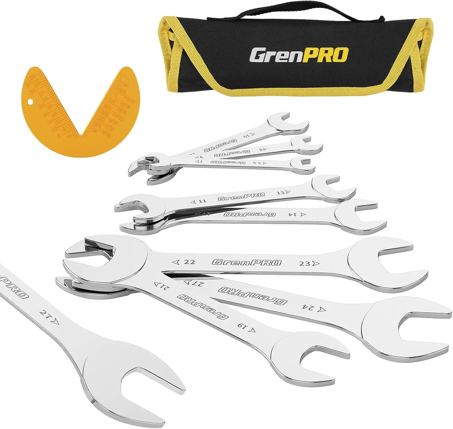 

Супертонкий набор метрических открытых ключей, 9 шт., 5,5-27 мм, тонкий прокатный чехол с манометром