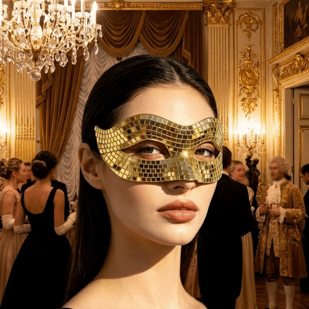 Sparkling Finish Disco Face Mask Mirror Glitter Texture Masquerade Mask Eye Covers Golden/ Silver Costume Mask Party Props