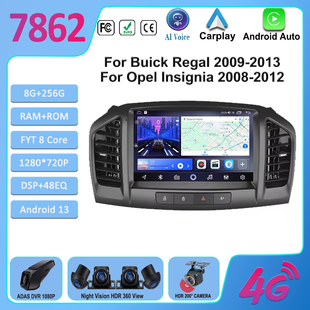 

Android For Buick Regal 2009-2013 For Opel Insignia 2008-2012 Car Dvd Radio Stereo Multimedia Player GPS 5G wifi Navigation 2din