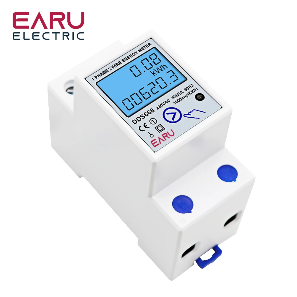 Imagem -06 - Monofásico Lcd Digital Display Wattmeter Consumo de Energia Energia Din Rail Medidor Elétrico Kwh Backlight ac 230v 50hz 60 a 80a