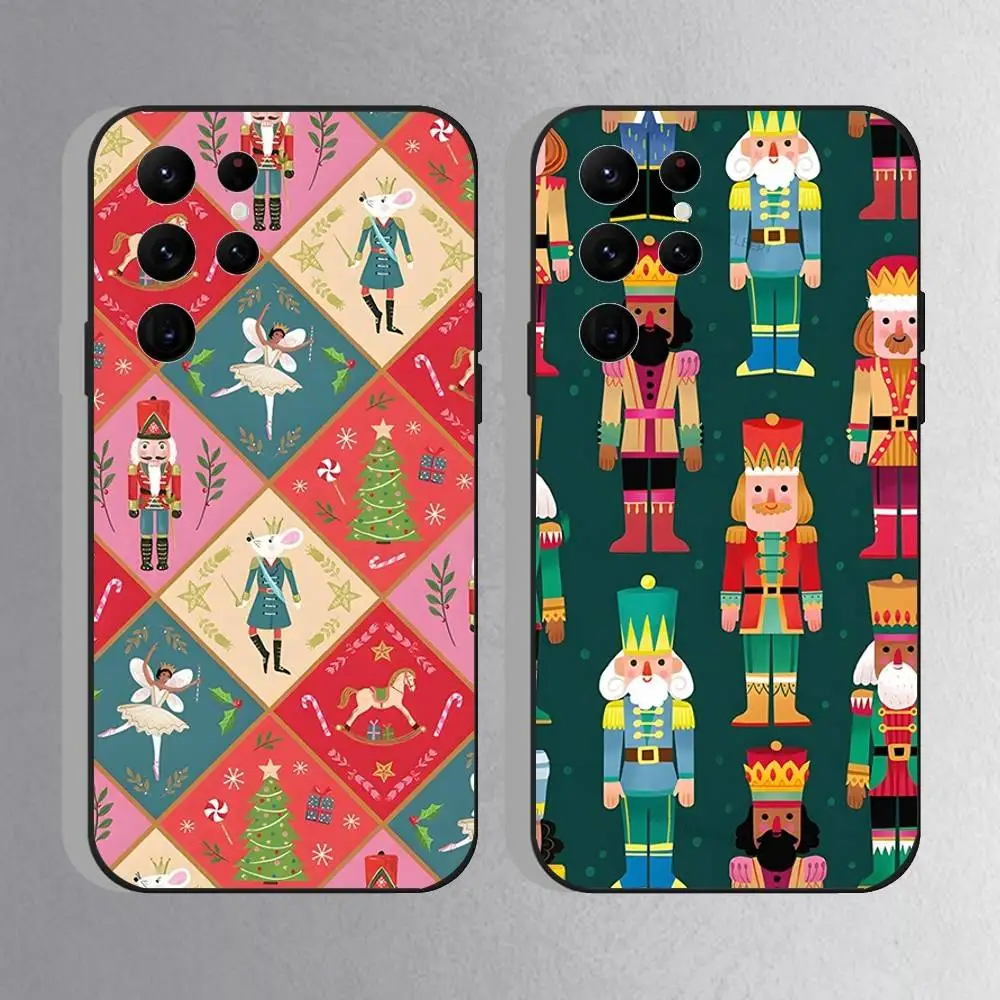 

Nutcracker Christmas Phone Case For Samsung S25,S24 Ultra,S20,S30 plus,S22 Plus,S23,Ultra 5G Silicone Black Shell